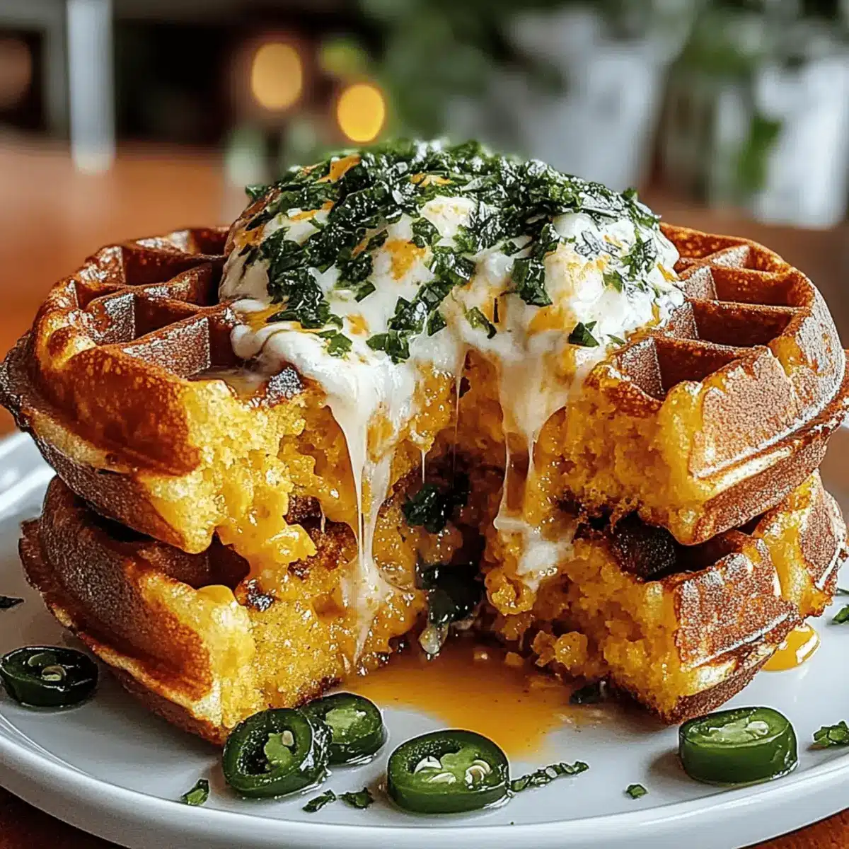 Cheddar Jalapeño Cornbread Waffles