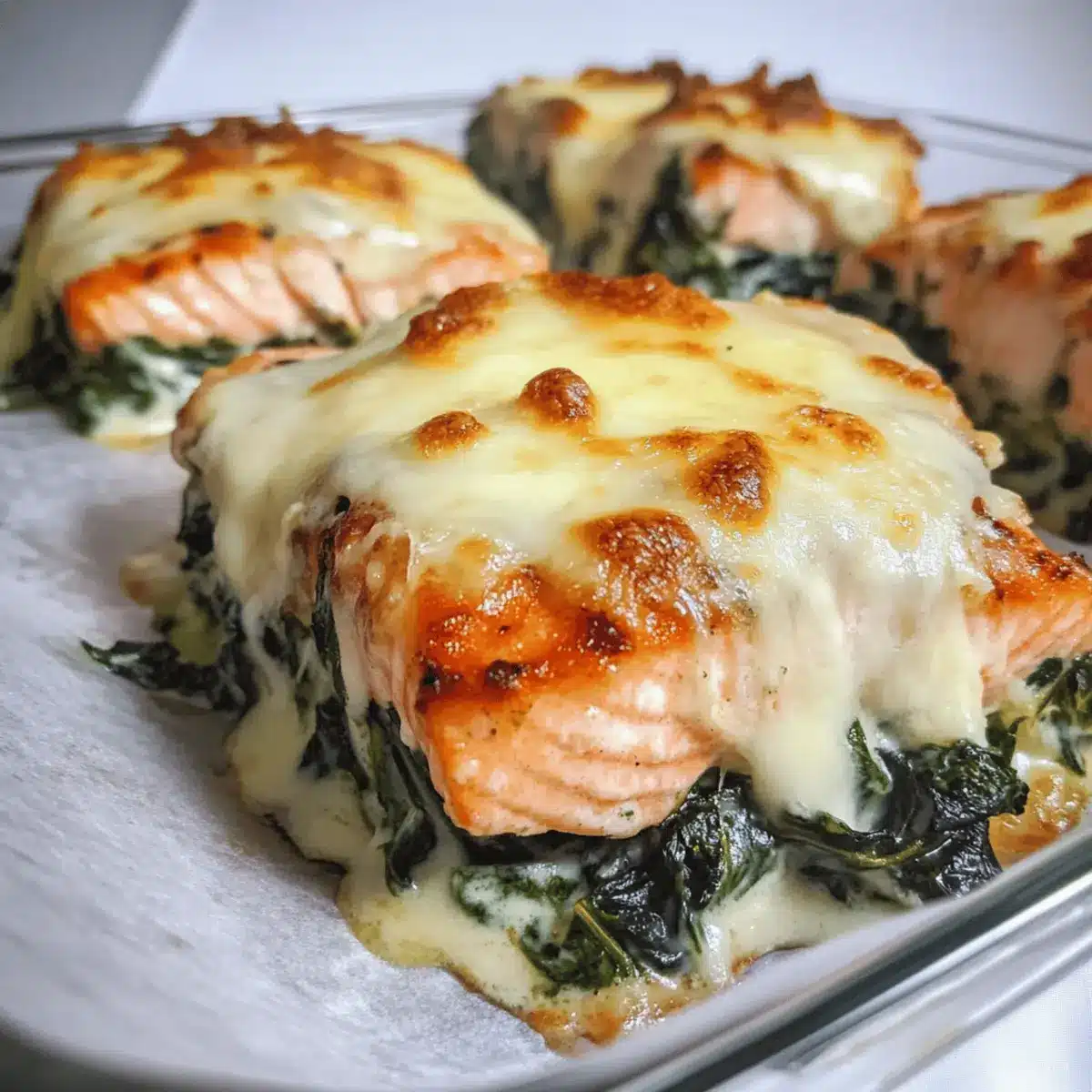 Baked salmon with spinach