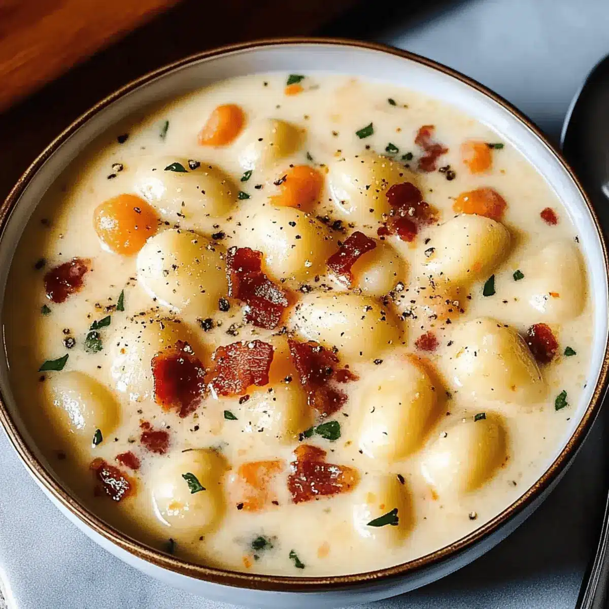 Creamy Bacon Cheddar Gnocchi Soup
