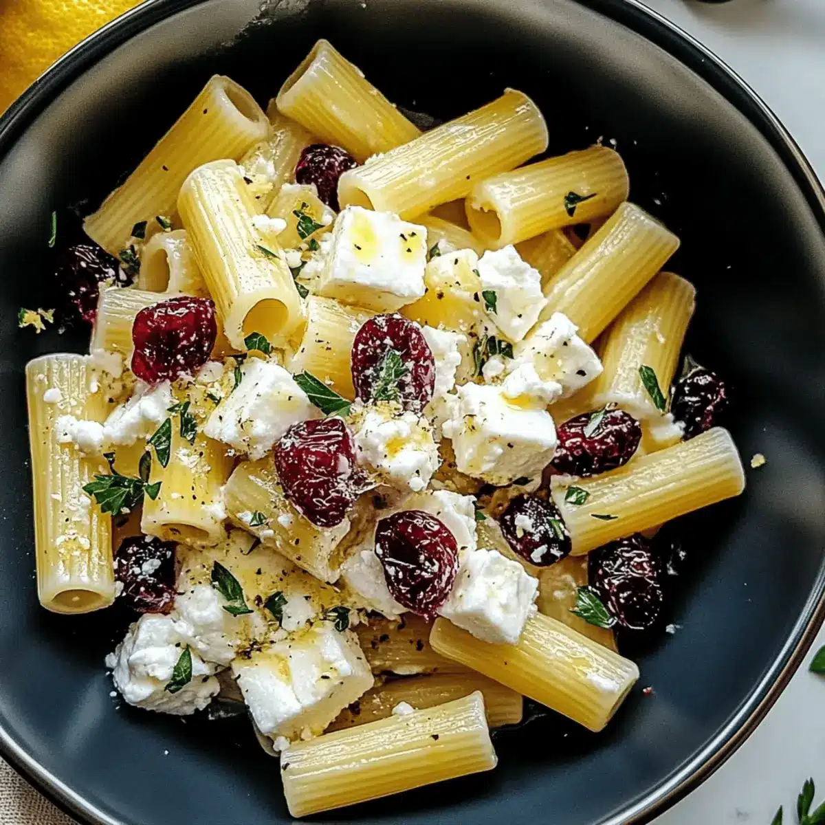 Feta & Cranberry Rigatoni Salad with Lemon Vinaigrette