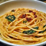 Spaghetti & Spinach with Sun-Dried Tomato Cream Sauce