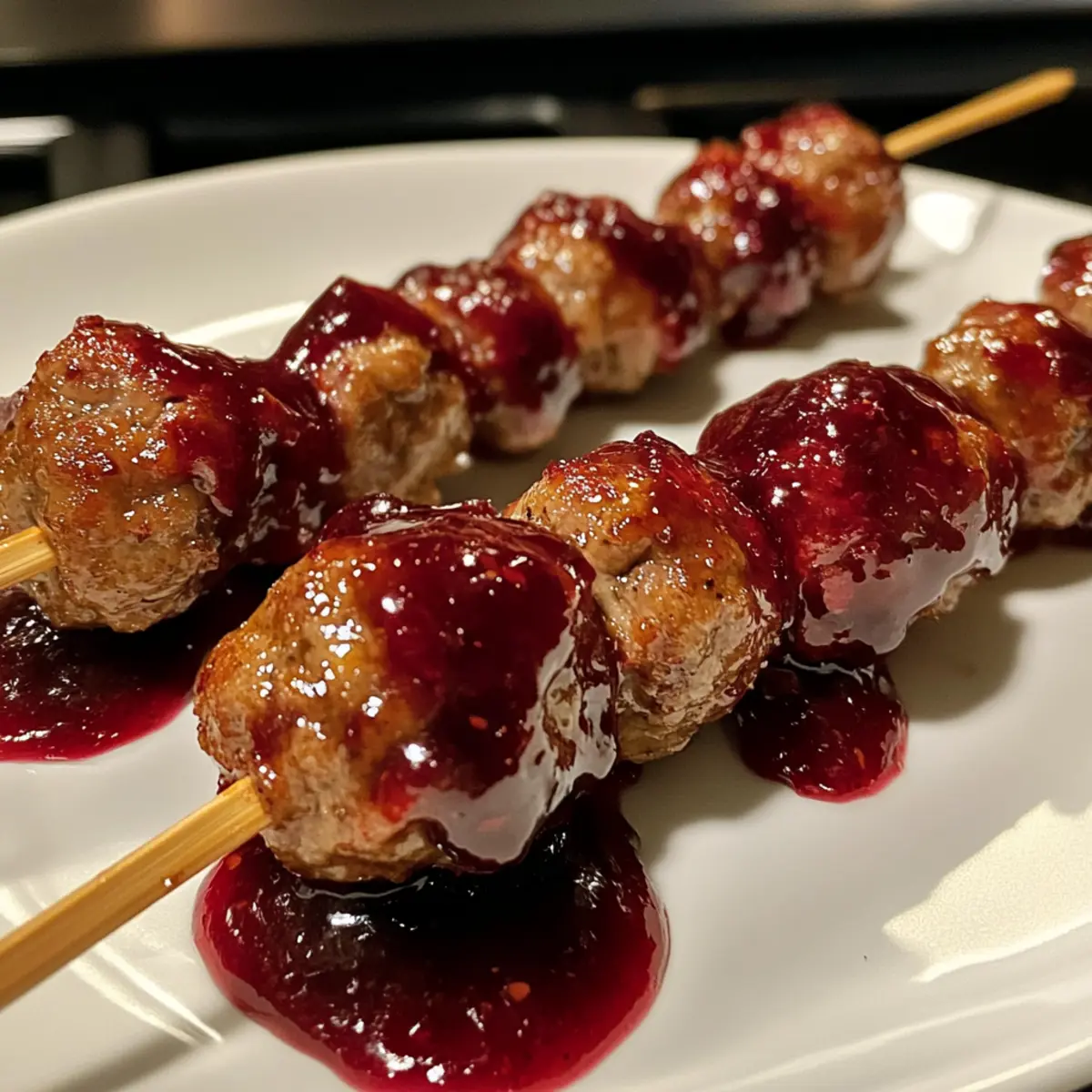 Mini Meatball Skewers with Cranberry Glaze