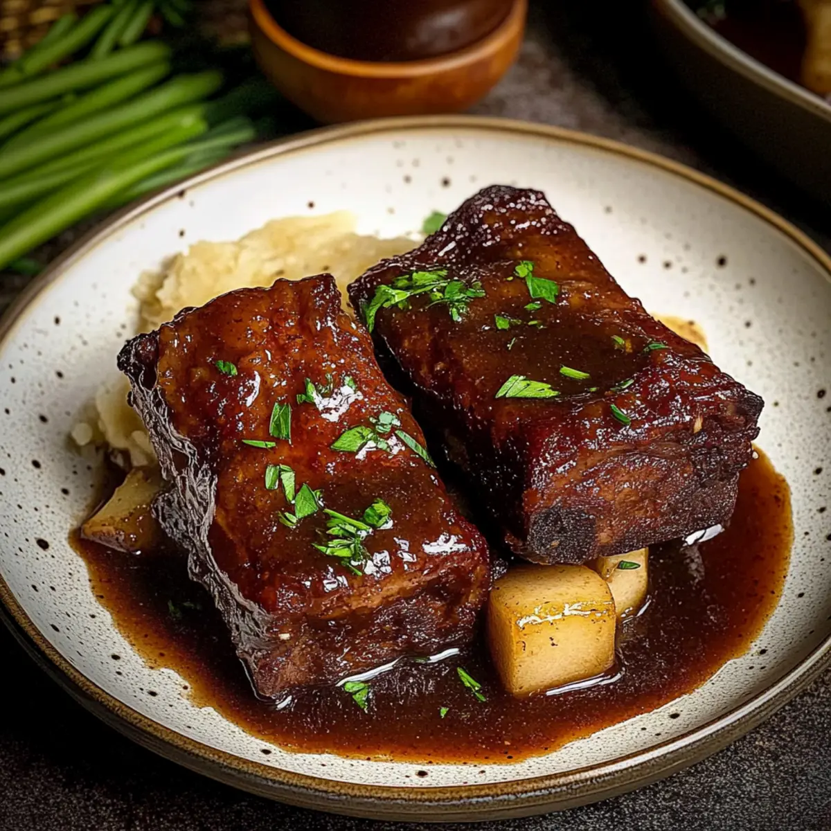 Slow Cooked Beef Short Ribs in Soy Apple Sauce