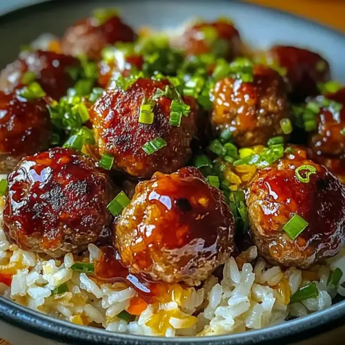 Honey Garlic Meatball Rice Bake