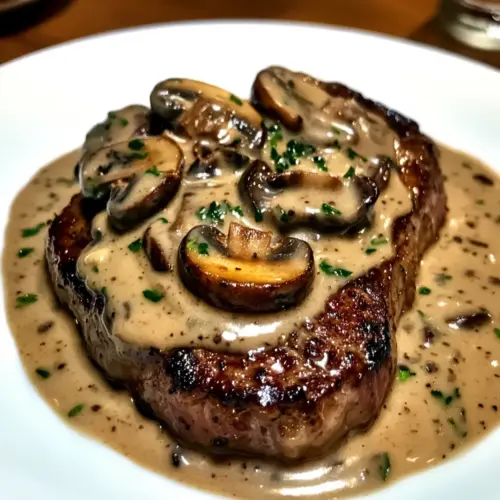 Steak Diane with mushroom cream sauce