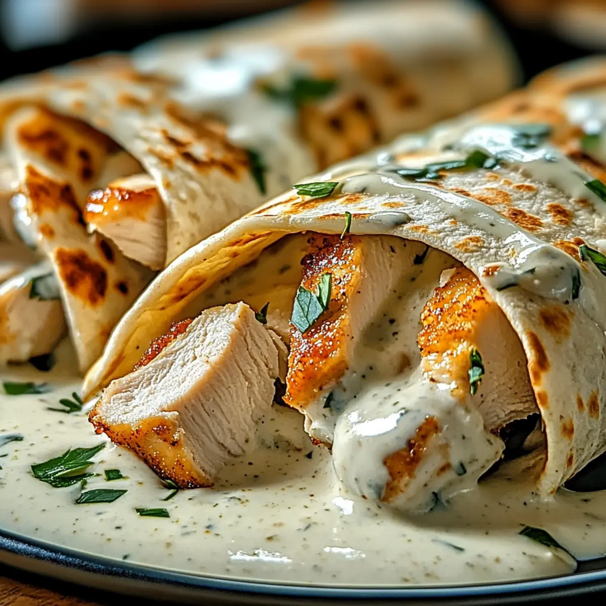 Chicken Wraps with Garlic Cream Sauce