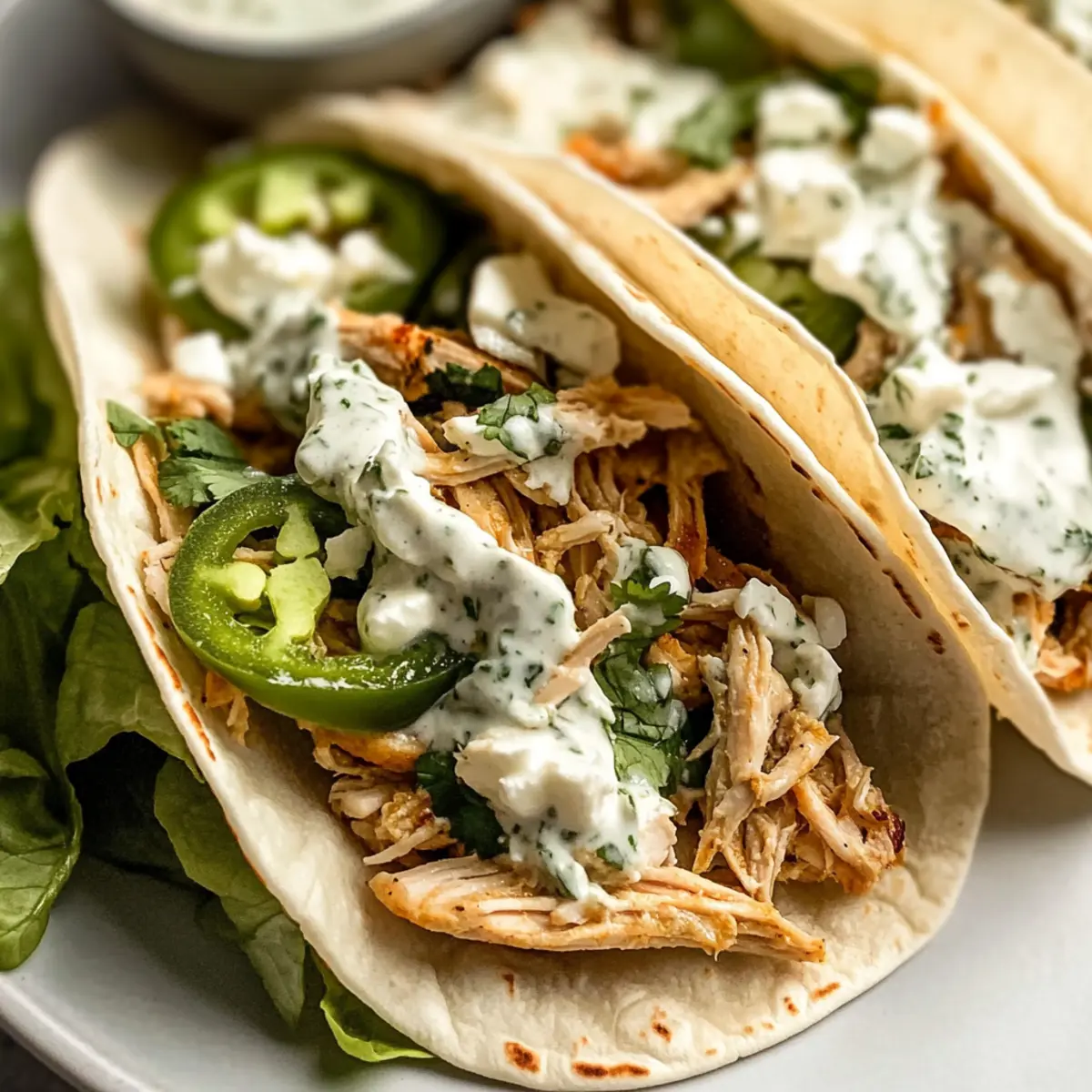 Shredded Chicken Tacos with Creamy Chimichurri Sauce